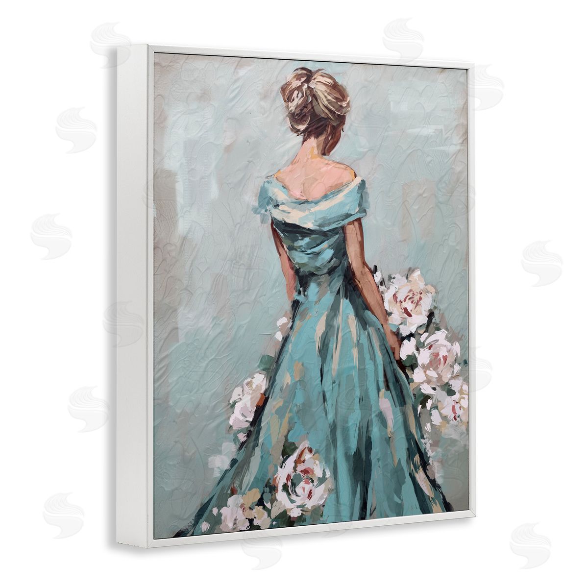 Floral Woman in Gown White Frame Print Wall Art, Home Decor by Ziwei Li