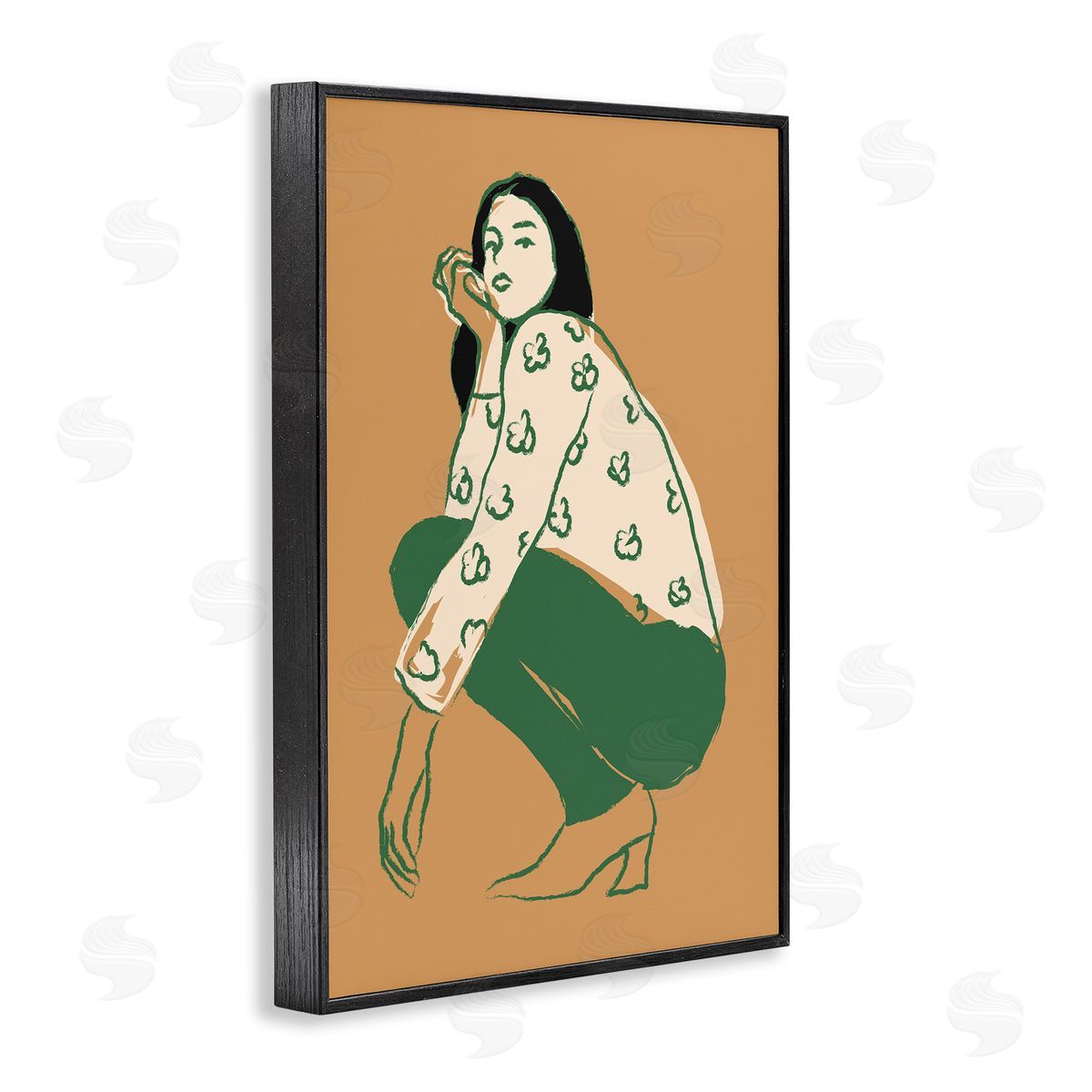 Fashion Girl Kneeling Black Frame Print Wall Art, Home Decor by Incado