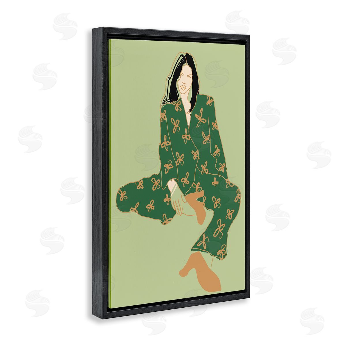 Stylish Girl Sitting Black Floating Frame Canvas Wall Art, Home Decor by Incado