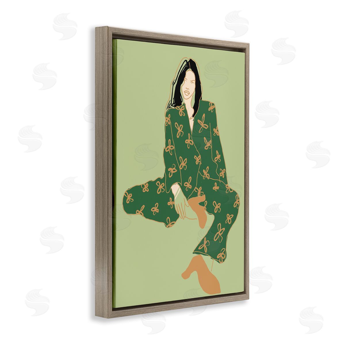 Stylish Girl Sitting Brown Floating Frame Canvas Wall Art, Home Decor by Incado