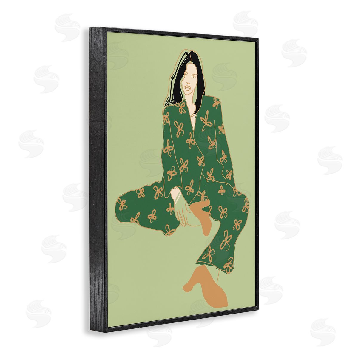 Stylish Girl Sitting Black Frame Print Wall Art, Home Decor by Incado