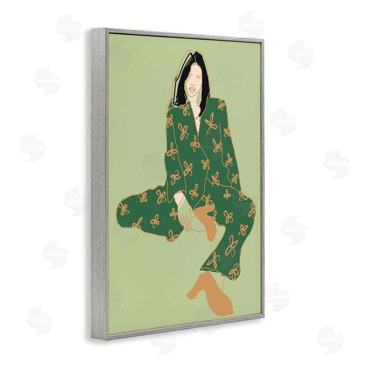 Stylish Girl Sitting Grey Frame Print Wall Art, Home Decor by Incado
