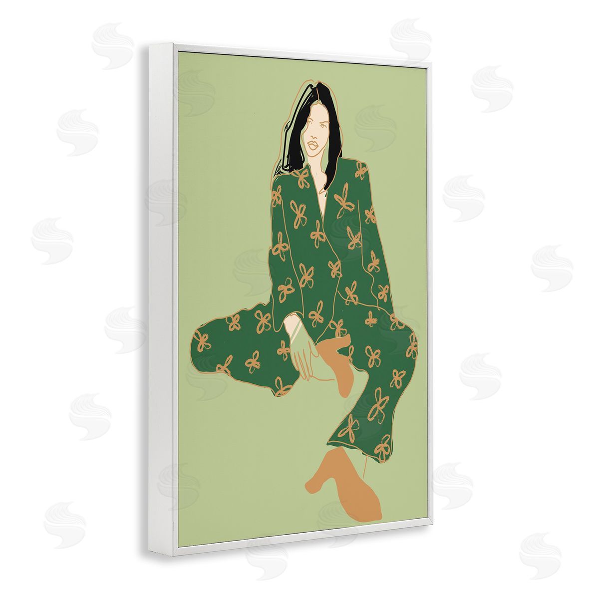 Stylish Girl Sitting White Frame Print Wall Art, Home Decor by Incado