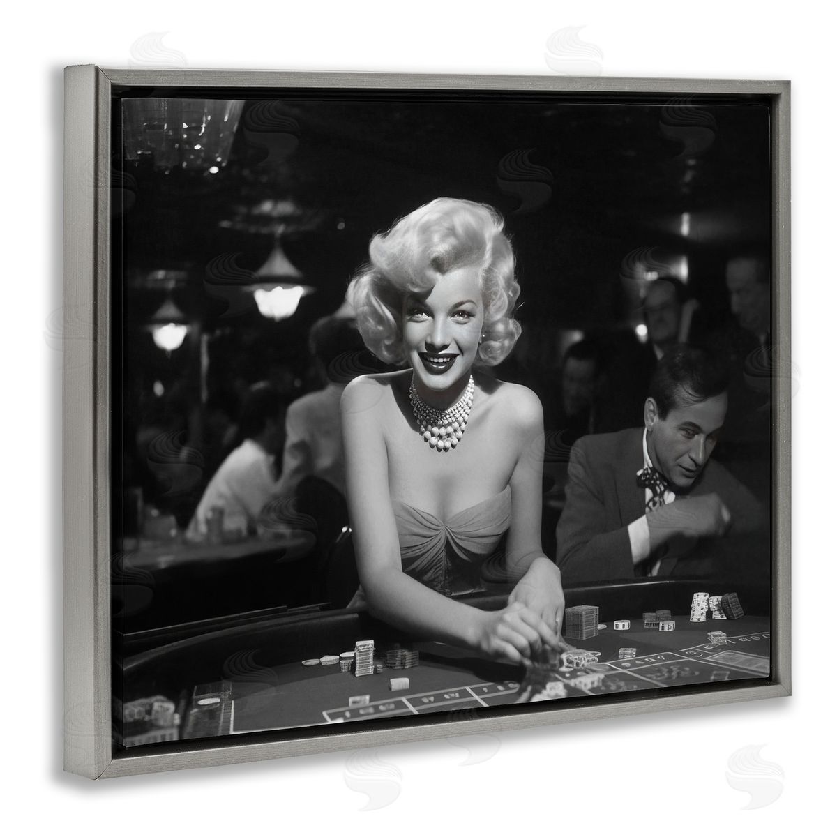 Iconic Marilyn Portrait Grey Floating Frame Canvas Wall Art, Home Decor by Lazar Studio