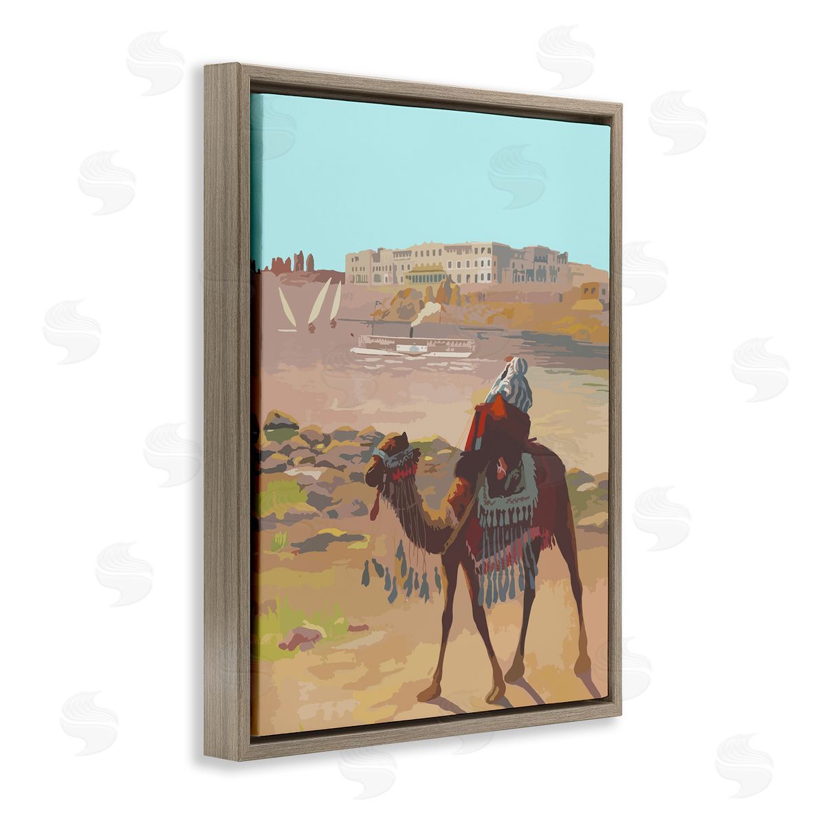Camel in Desert Town Brown Floating Frame Canvas Wall Art, Home Decor by Stupell Studio