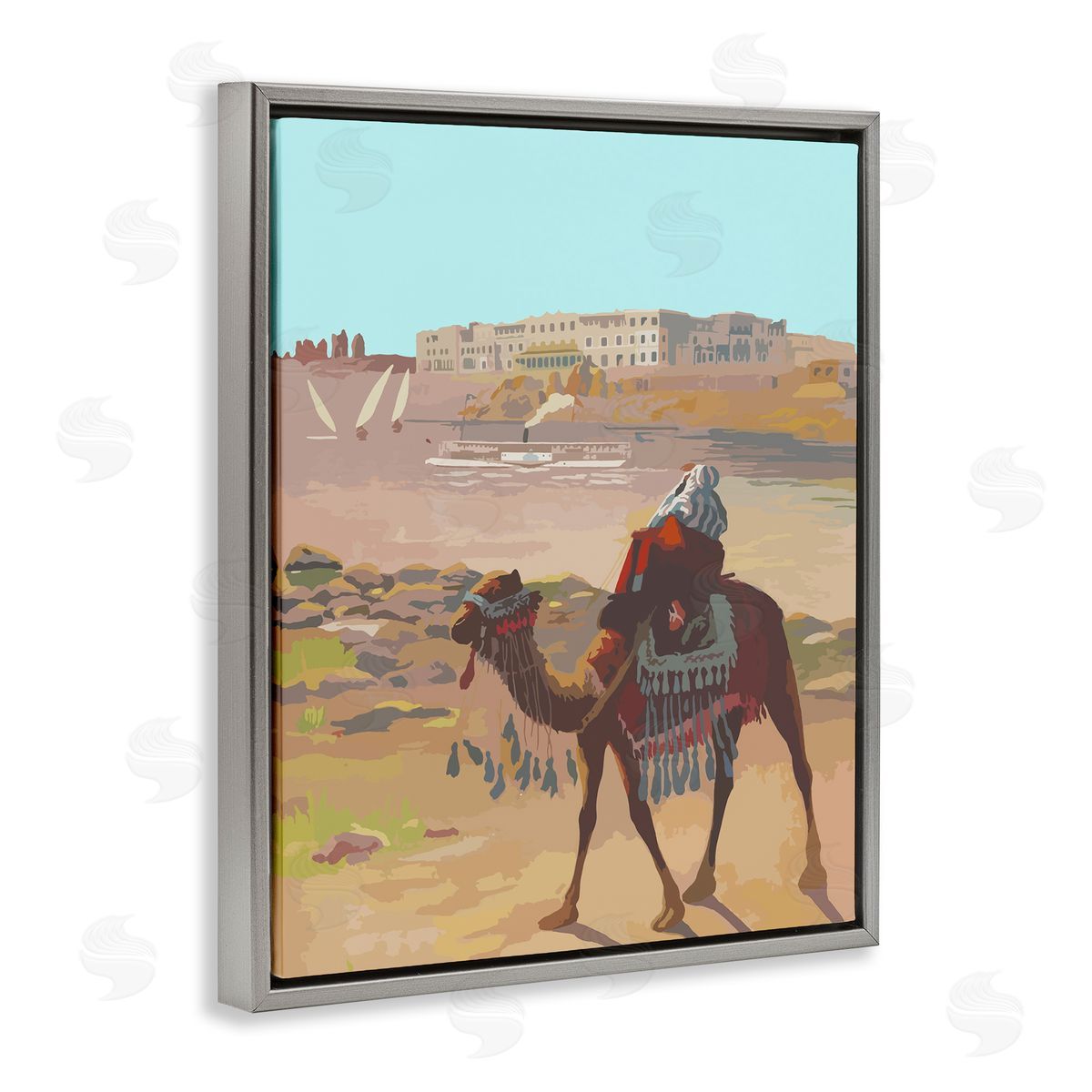 Camel in Desert Town Grey Floating Frame Canvas Wall Art, Home Decor by Stupell Studio