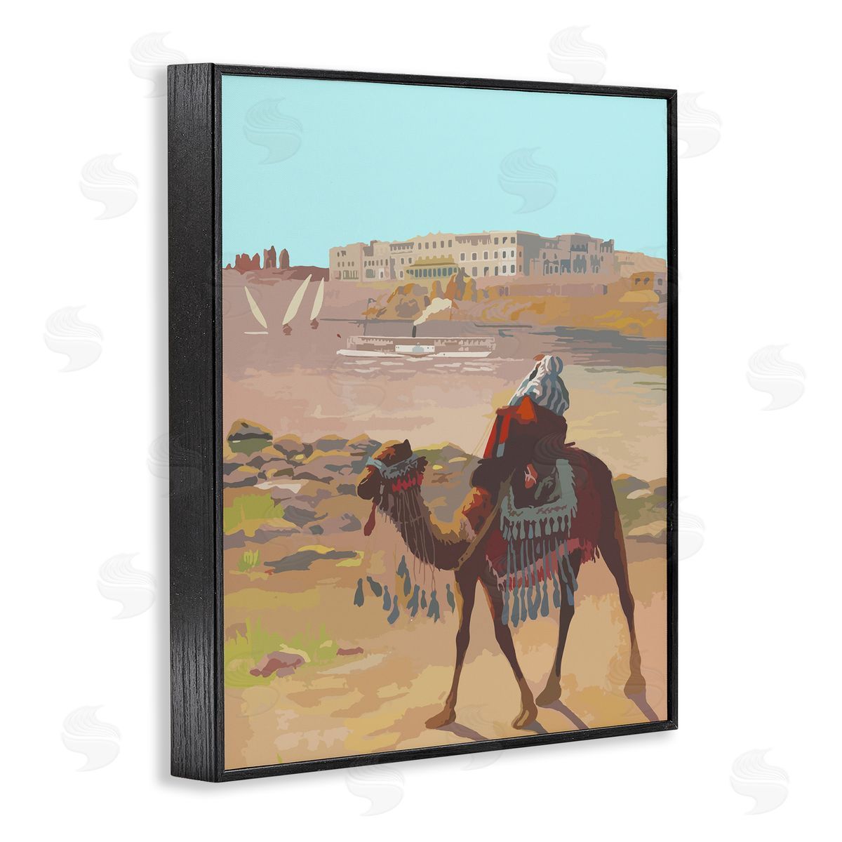 Camel in Desert Town Black Frame Print Wall Art, Home Decor by Stupell Studio
