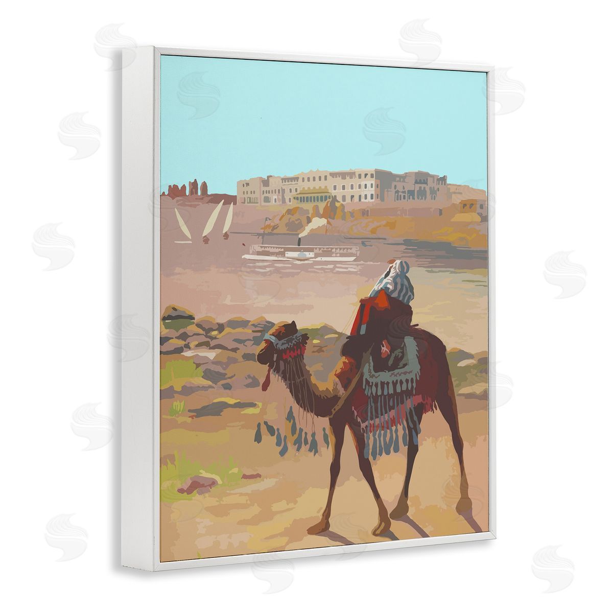 Camel in Desert Town White Frame Print Wall Art, Home Decor by Stupell Studio