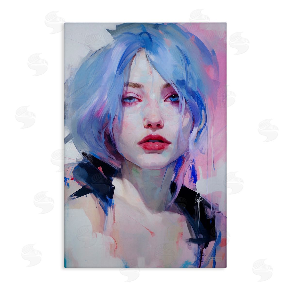 Blue Haired Woman Visage Canvas Wall Art, Home Decor by Roozbeh Bahramali