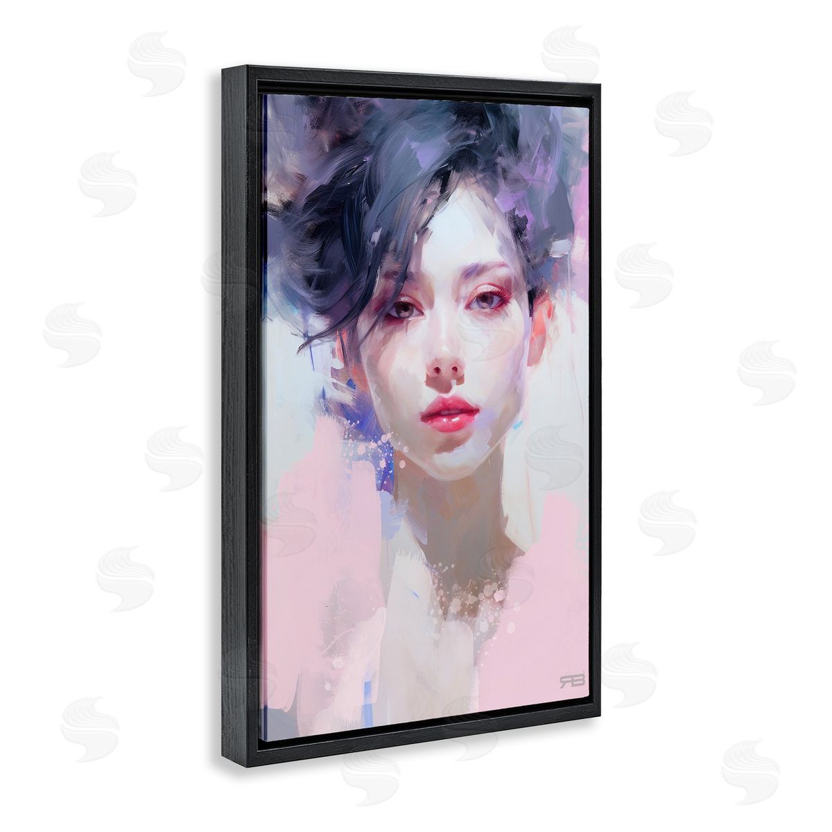 Purple Haired Woman Black Floating Frame Canvas Wall Art, Home Decor by Roozbeh Bahramali