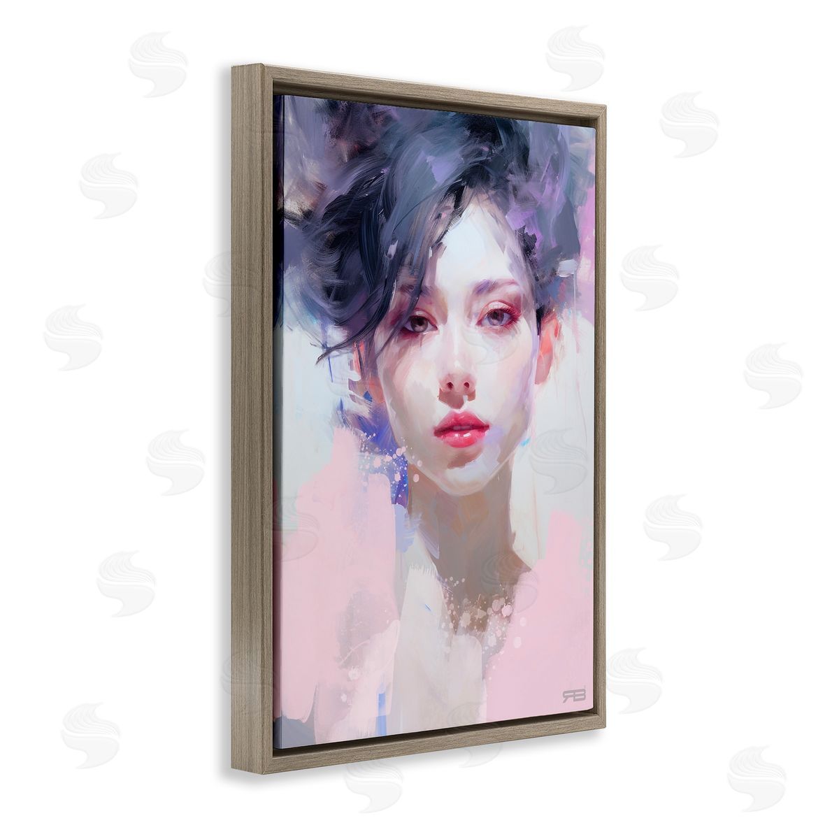 Purple Haired Woman Brown Floating Frame Canvas Wall Art, Home Decor by Roozbeh Bahramali