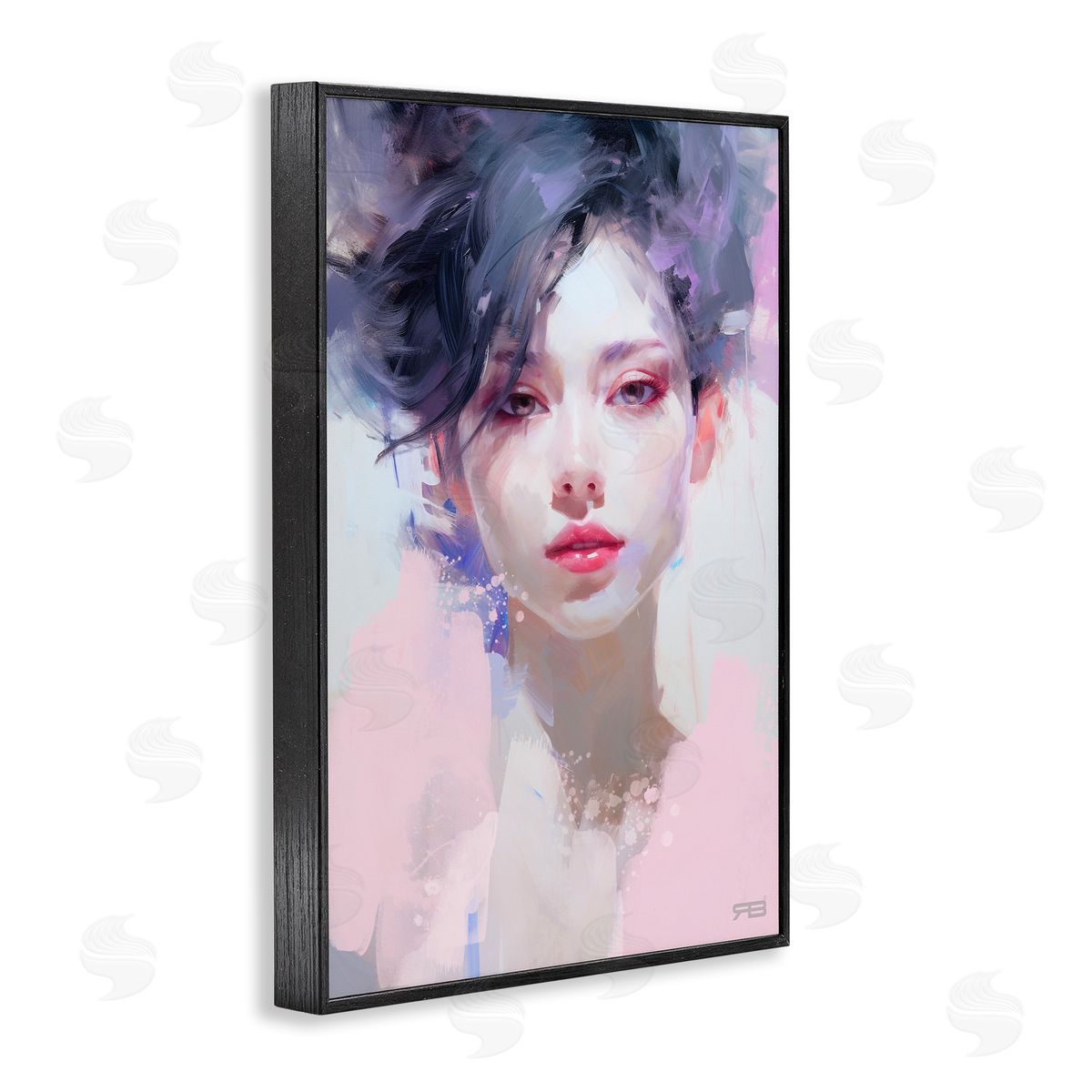 Purple Haired Woman Black Frame Print Wall Art, Home Decor by Roozbeh Bahramali