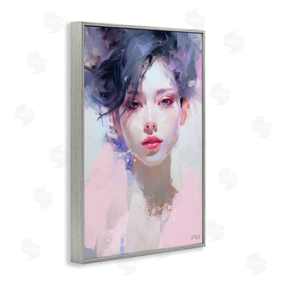 Purple Haired Woman Grey Frame Print Wall Art, Home Decor by Roozbeh Bahramali
