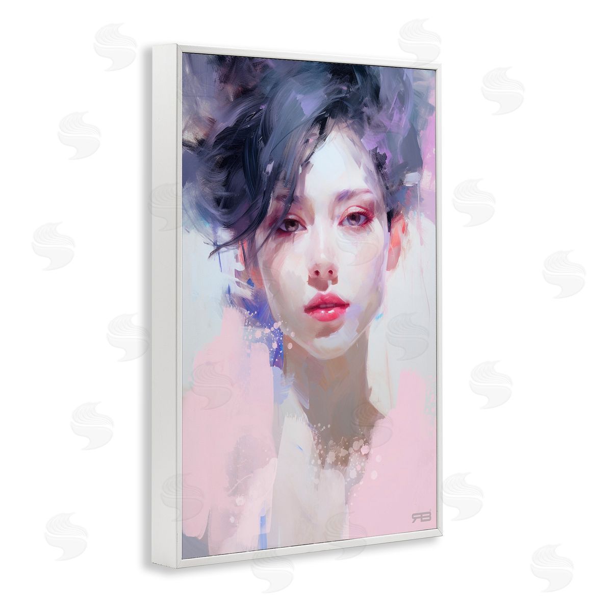 Purple Haired Woman White Frame Print Wall Art, Home Decor by Roozbeh Bahramali