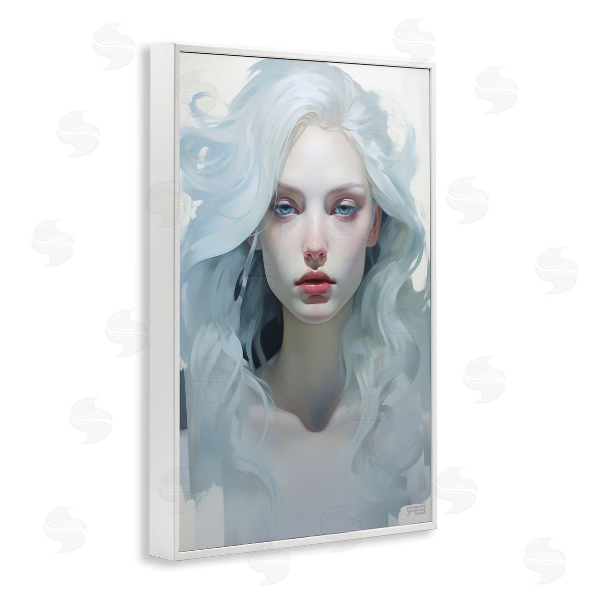 Flowing Hair Visage White Frame Print Wall Art, Home Decor by Roozbeh Bahramali