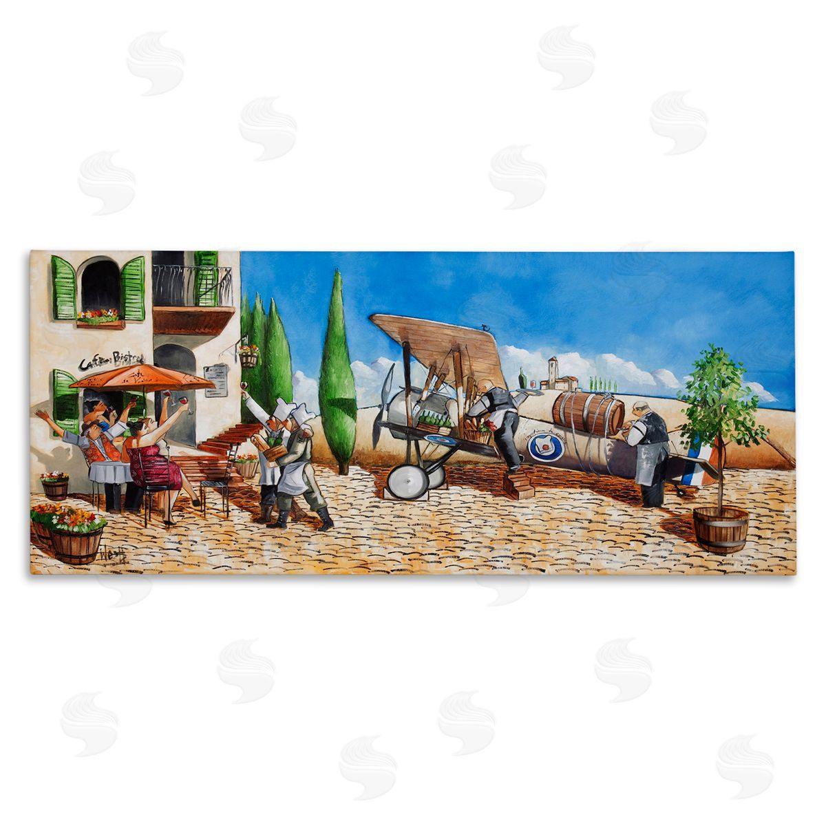 Café and Airplane Scene Canvas Wall Art, Home Decor by Ronald West