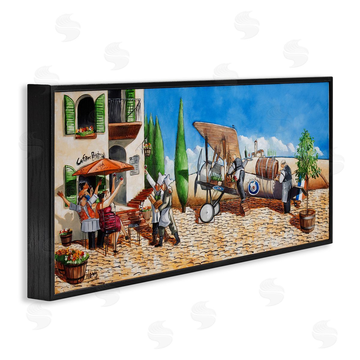 Café and Airplane Scene Black Frame Print Wall Art, Home Decor by Ronald West