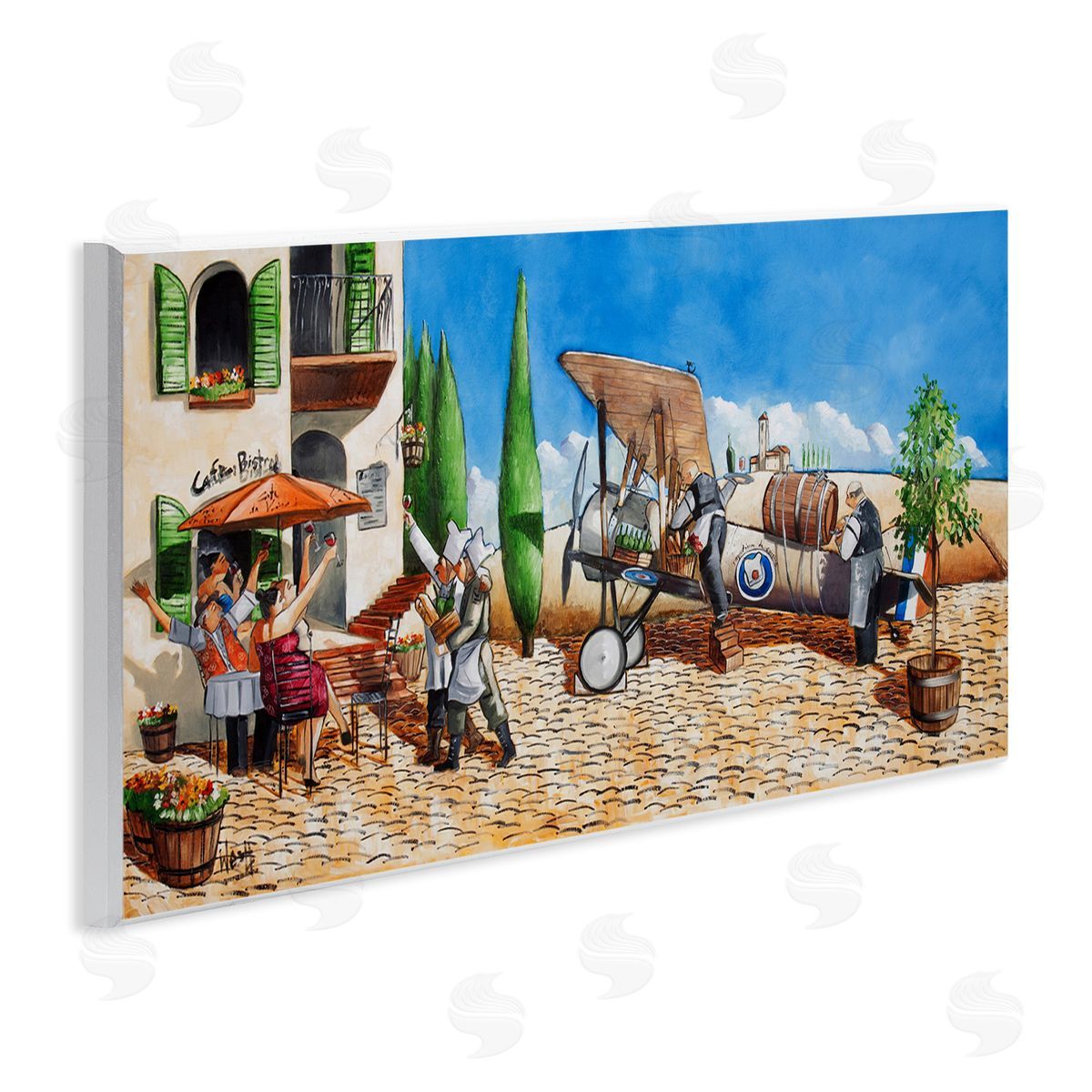 Café and Airplane Scene Wood Plaque Wall Art, Home Decor by Ronald West