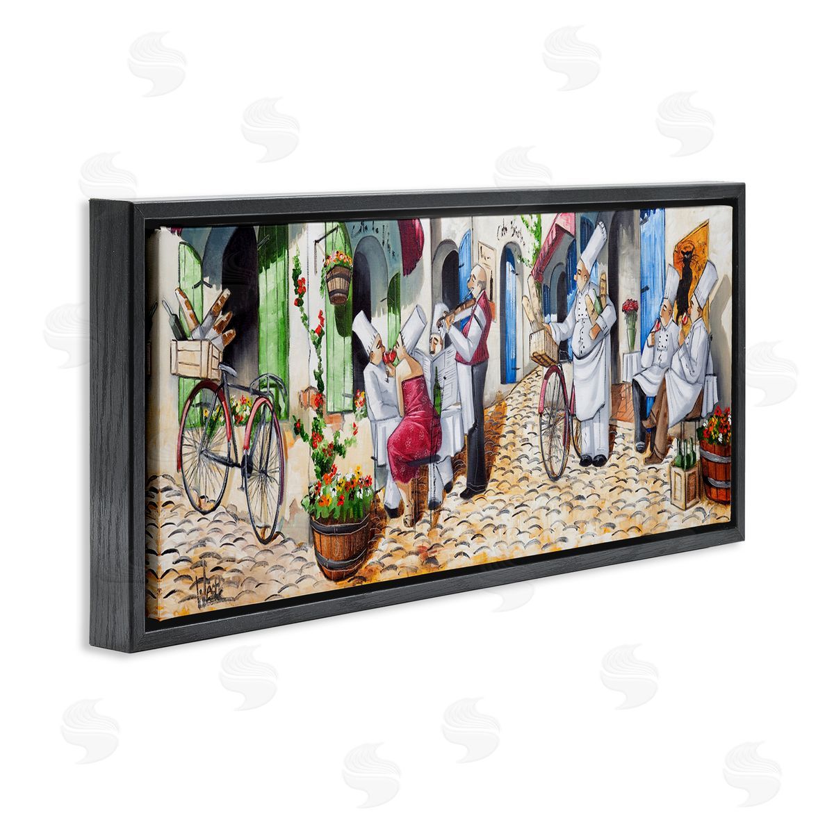 Town Café Chefs Black Floating Frame Canvas Wall Art, Home Decor by Ronald West