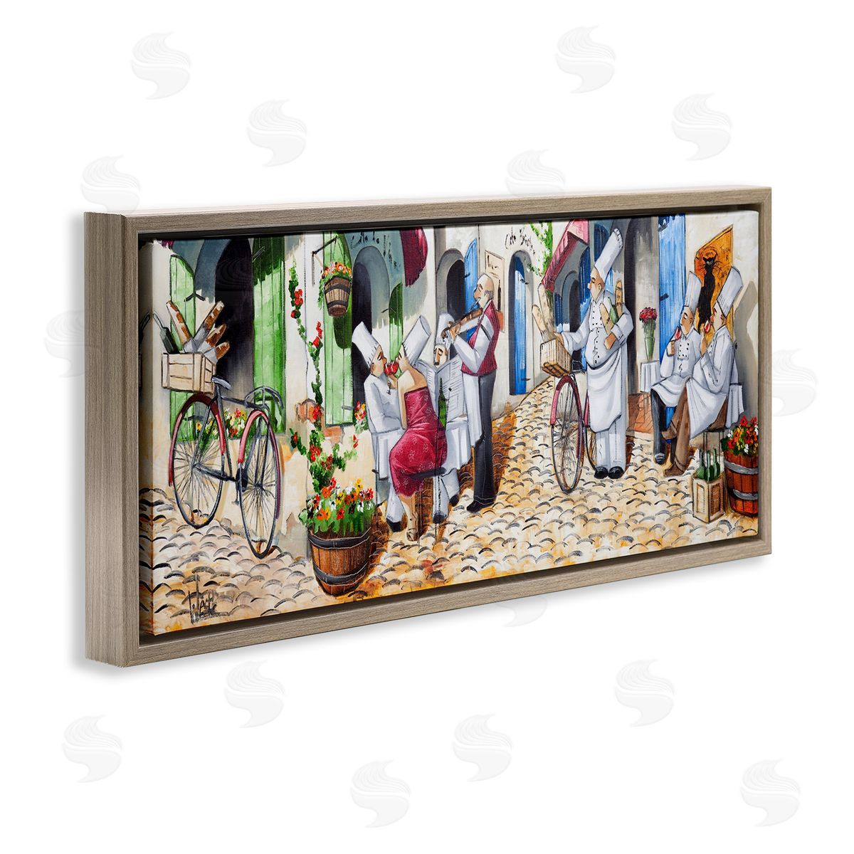 Town Café Chefs Brown Floating Frame Canvas Wall Art, Home Decor by Ronald West