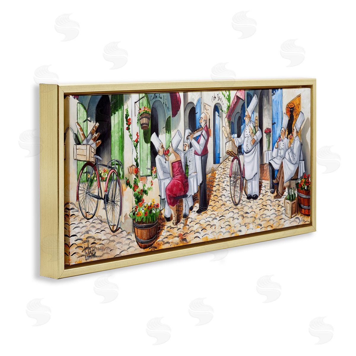 Town Café Chefs Gold Floating Frame Canvas Wall Art, Home Decor by Ronald West