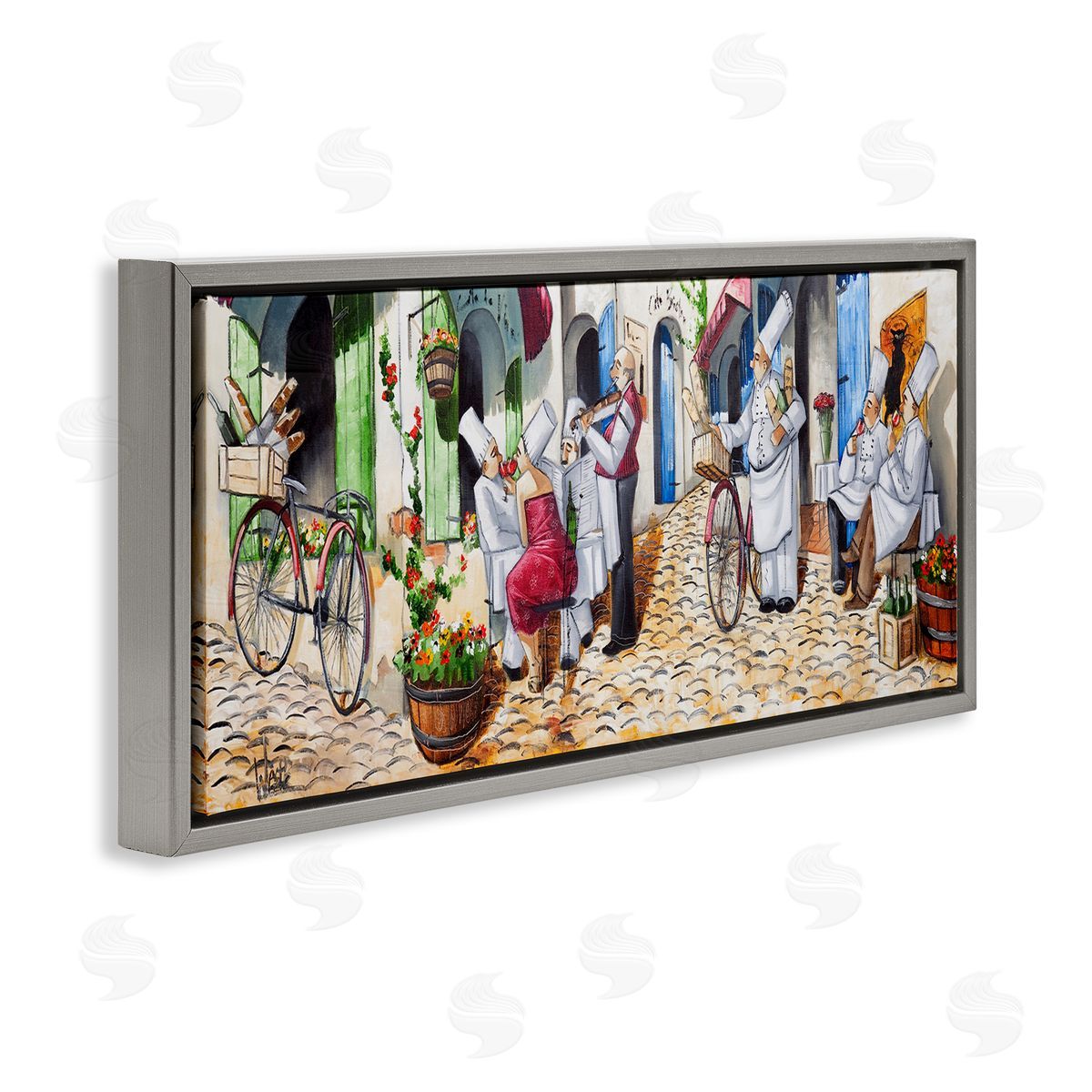 Town Café Chefs Grey Floating Frame Canvas Wall Art, Home Decor by Ronald West