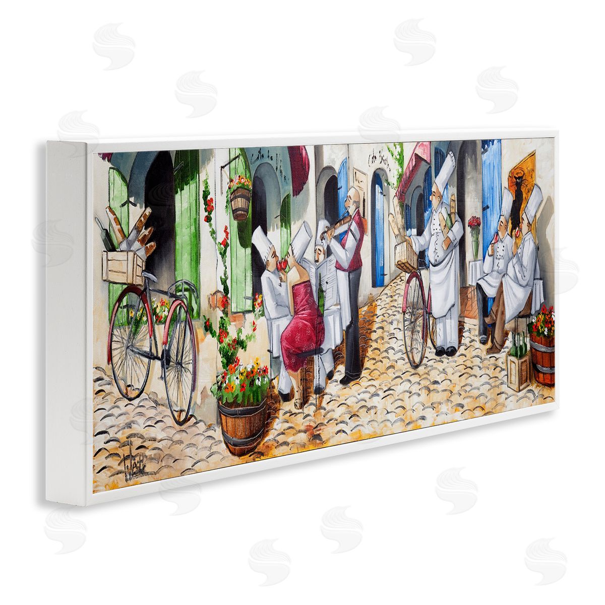 Town Café Chefs White Frame Print Wall Art, Home Decor by Ronald West