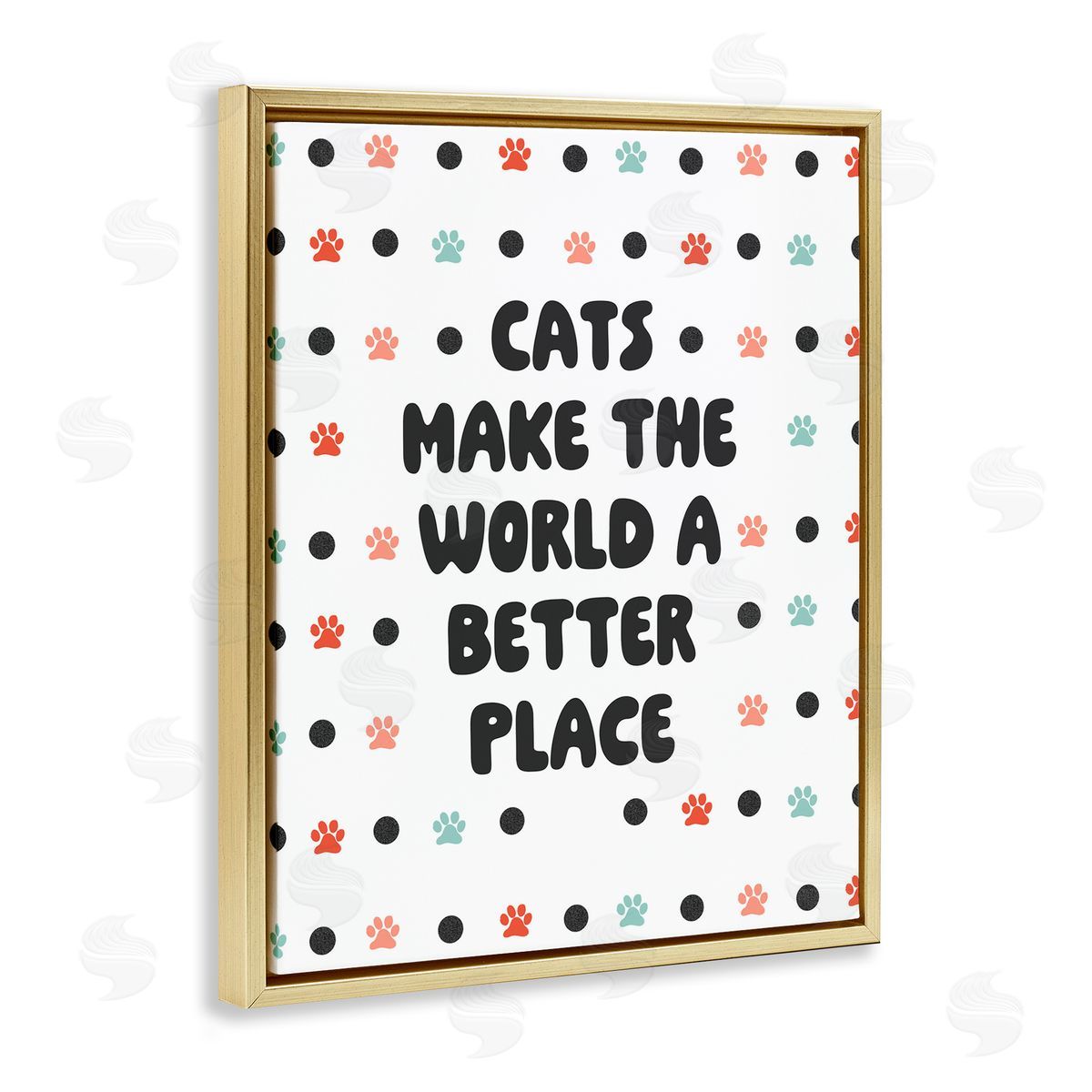 Cats Make World Better Gold Floating Frame Canvas Wall Art, Home Decor by Sd Graphics Studio