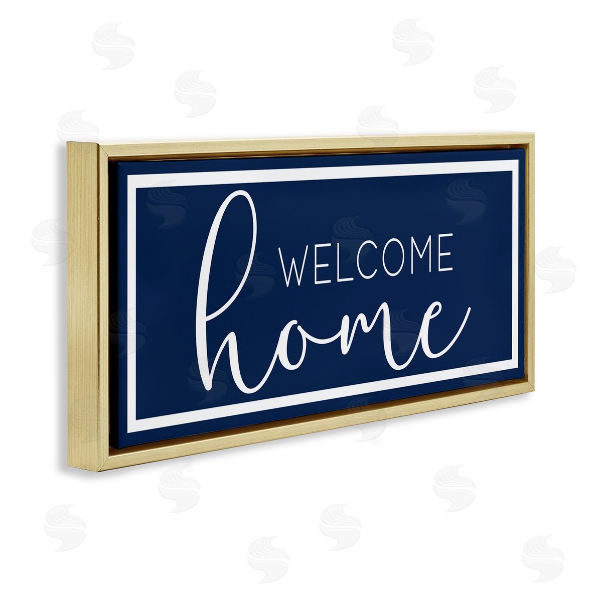 Welcome on Blue Gold Floating Frame Canvas Wall Art, Home Decor by Sd Graphics Studio