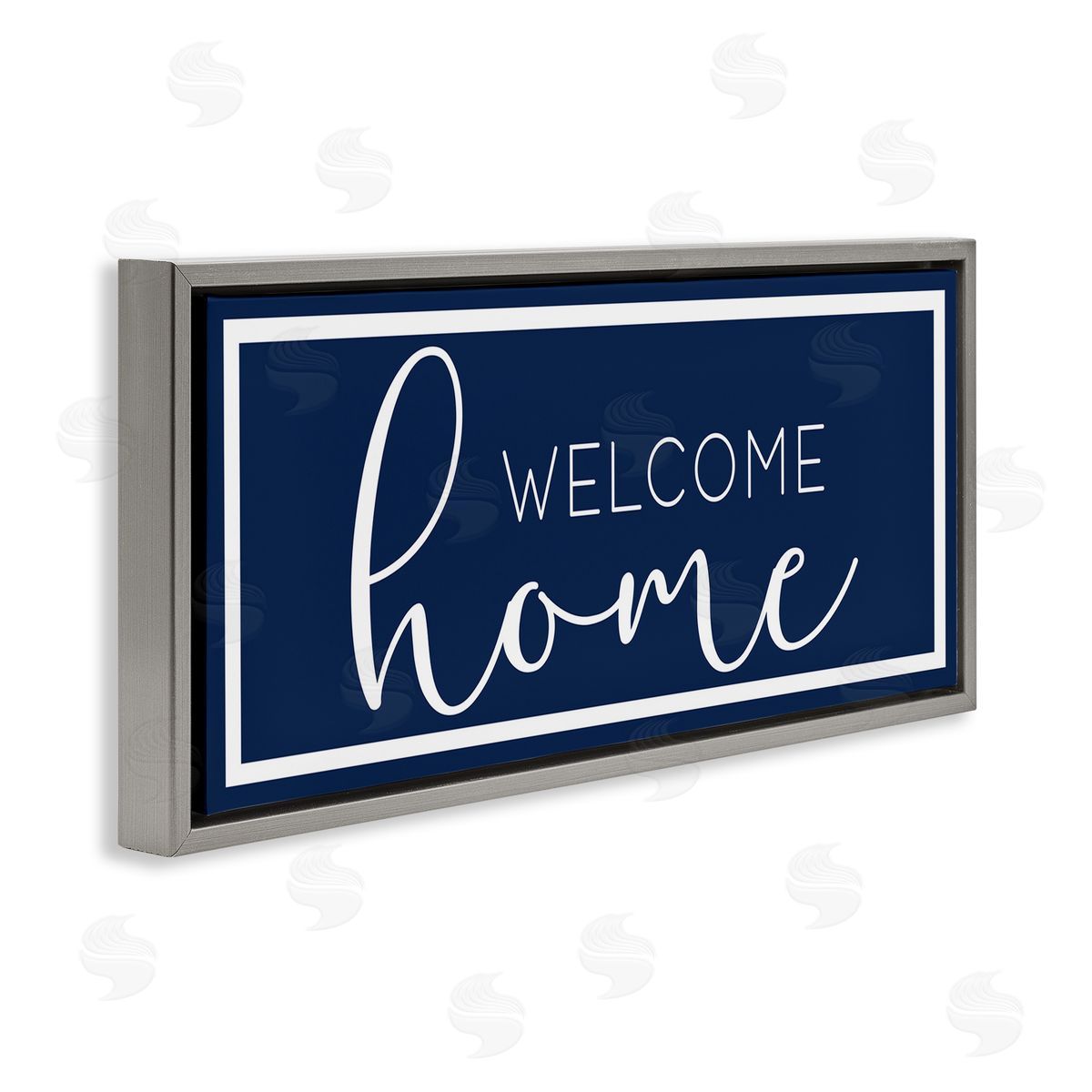 Welcome on Blue Grey Floating Frame Canvas Wall Art, Home Decor by Sd Graphics Studio
