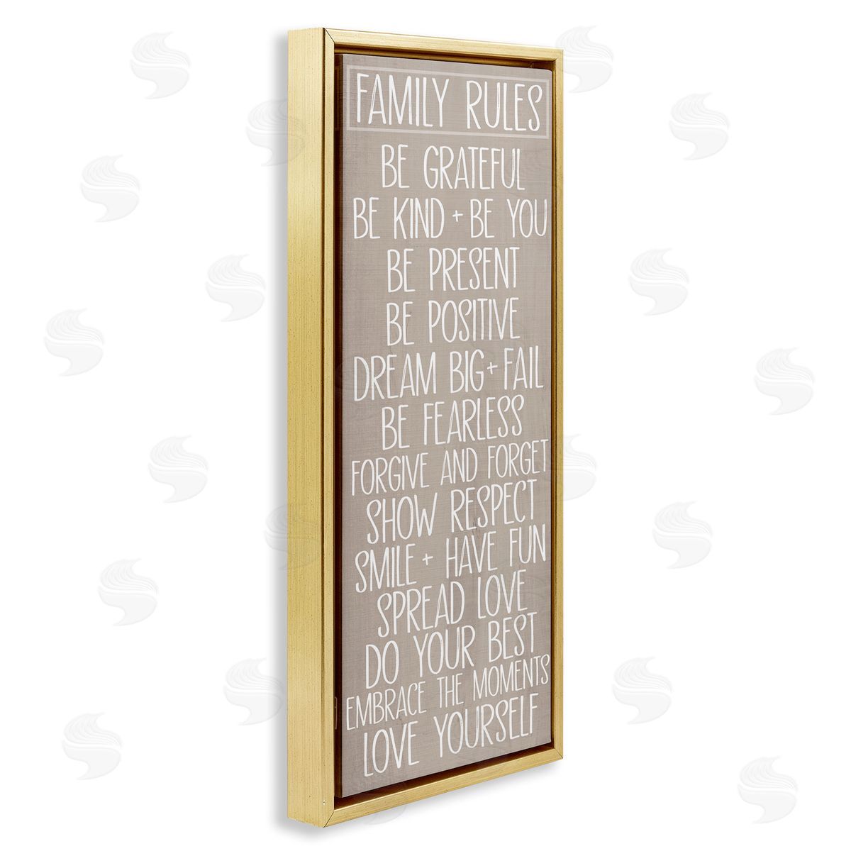 Rustic Family Rules Gold Floating Frame Canvas Wall Art, Home Decor by Sd Graphics Studio