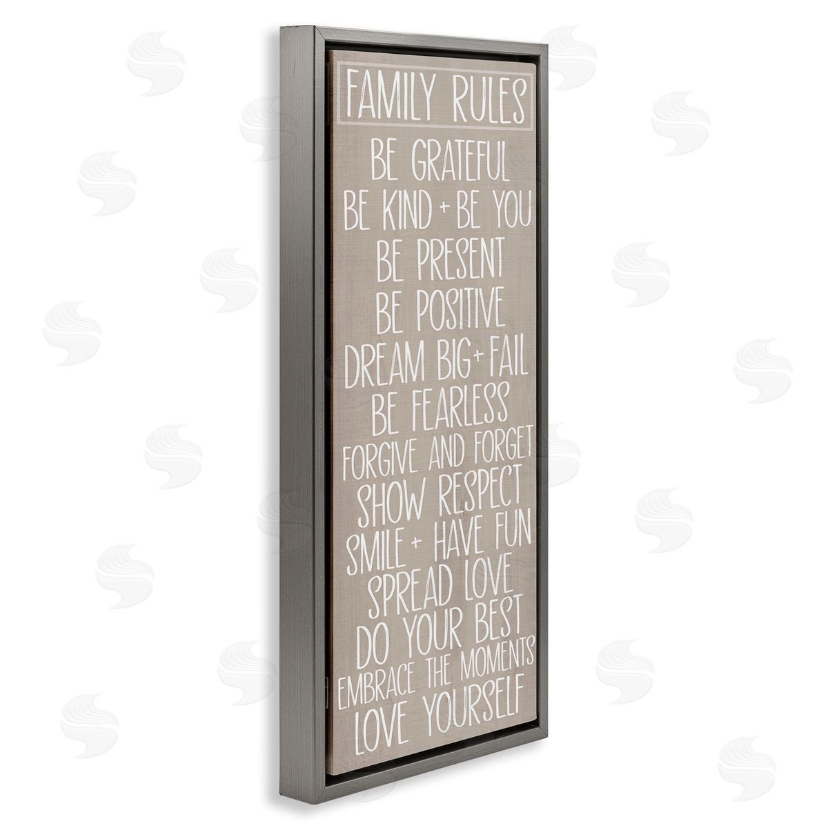 Rustic Family Rules Grey Floating Frame Canvas Wall Art, Home Decor by Sd Graphics Studio