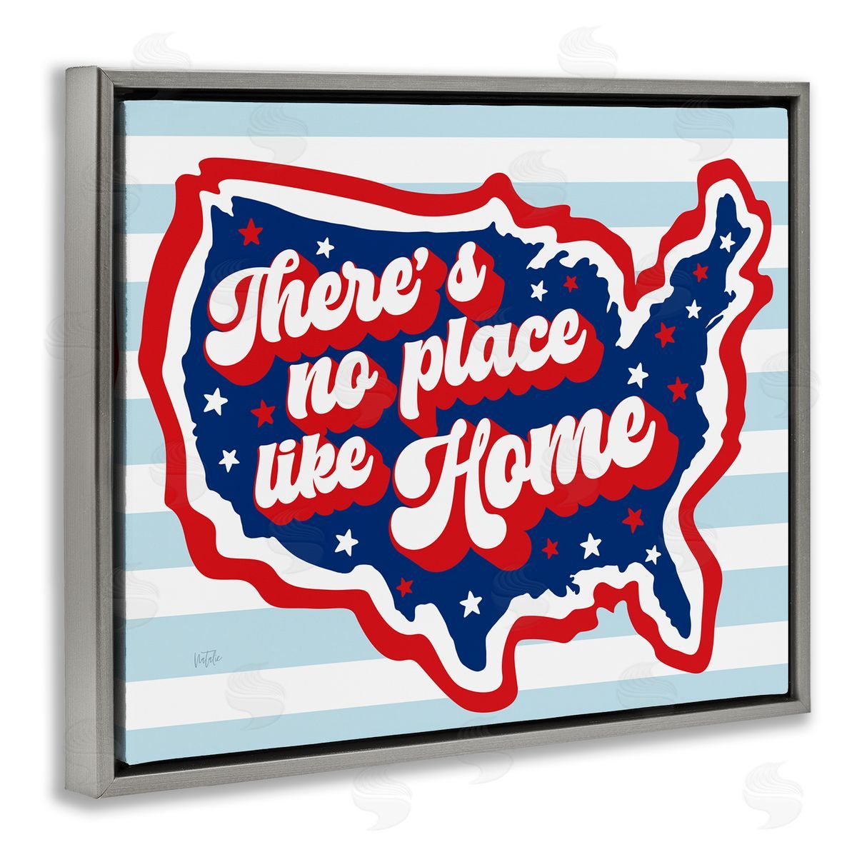No Place Like Home Grey Floating Frame Canvas Wall Art, Home Decor by Natalie Carpentieri