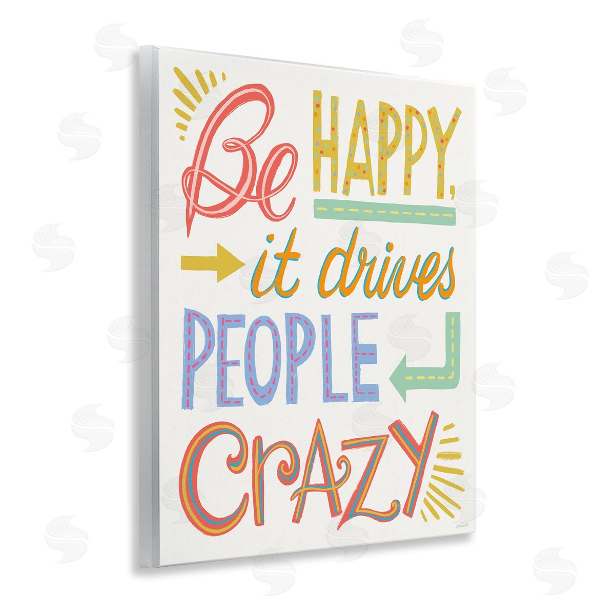 Bright Be Happy Phrase Wood Plaque Wall Art, Home Decor by Anne Tavoletti
