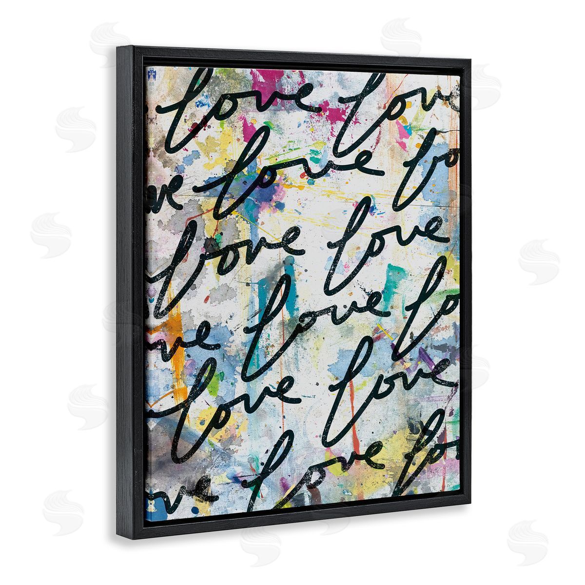 Love Words Pattern Black Floating Frame Canvas Wall Art, Home Decor by Kent Youngstrom