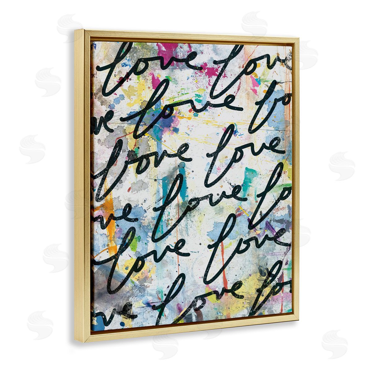 Love Words Pattern Gold Floating Frame Canvas Wall Art, Home Decor by Kent Youngstrom