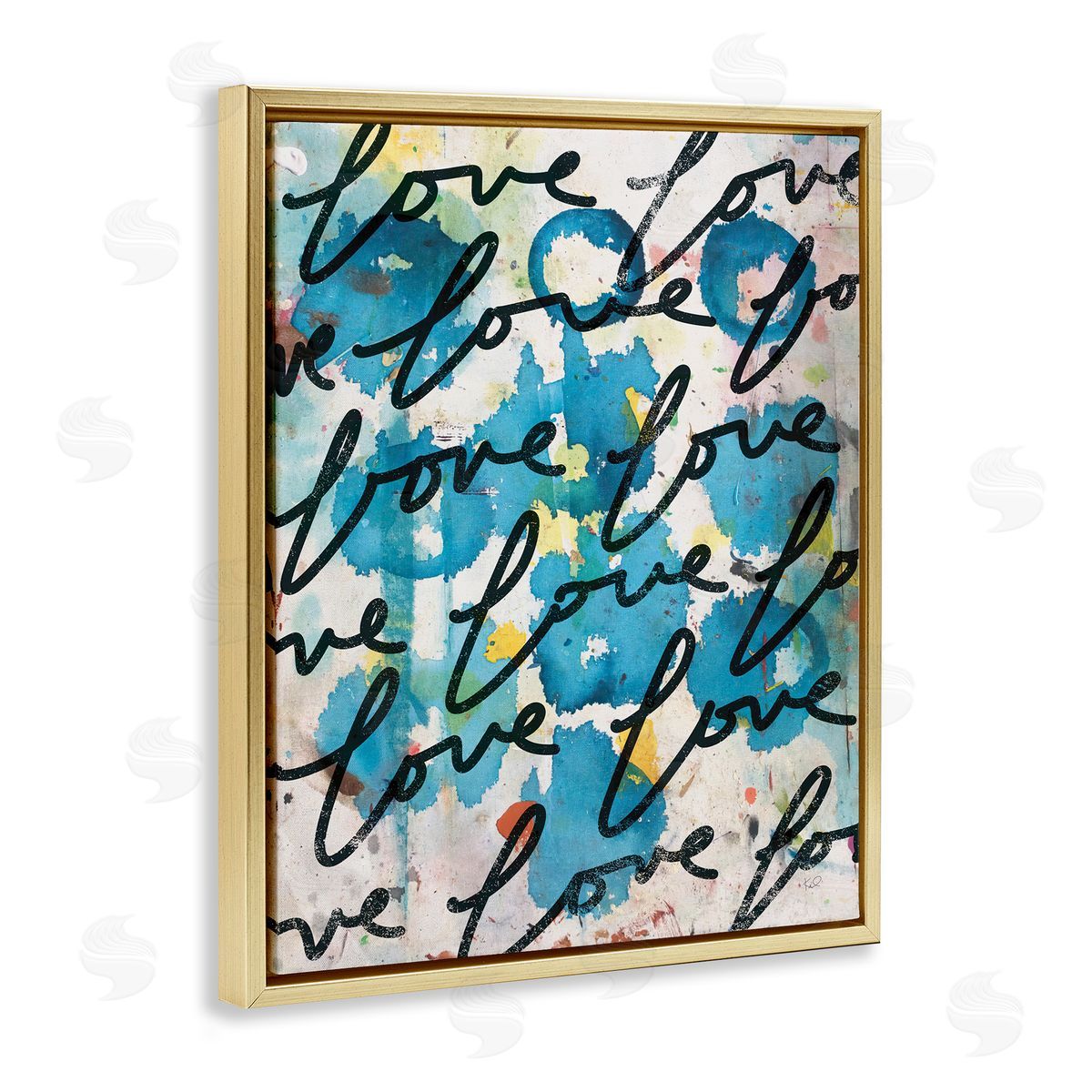 Urban Love Pattern Gold Floating Frame Canvas Wall Art, Home Decor by Kent Youngstrom