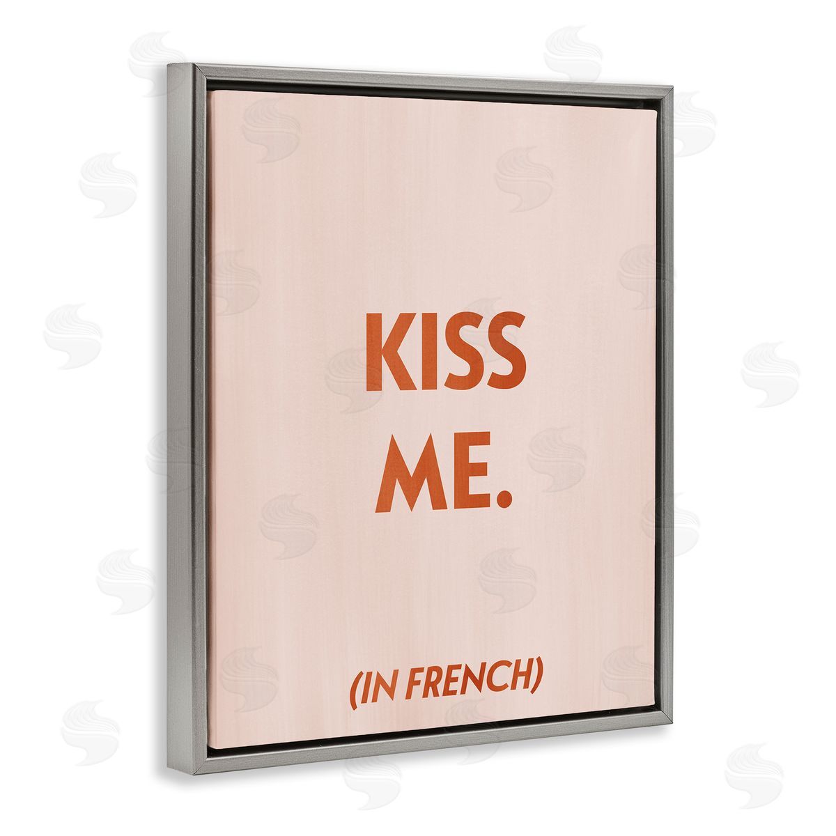 Kiss Me In French Grey Floating Frame Canvas Wall Art, Home Decor by Grace Popp