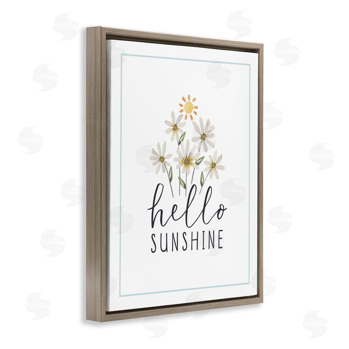 Hello Sunshine with Daisies Brown Floating Frame Canvas Wall Art, Home Decor by Blue Chair Blessing