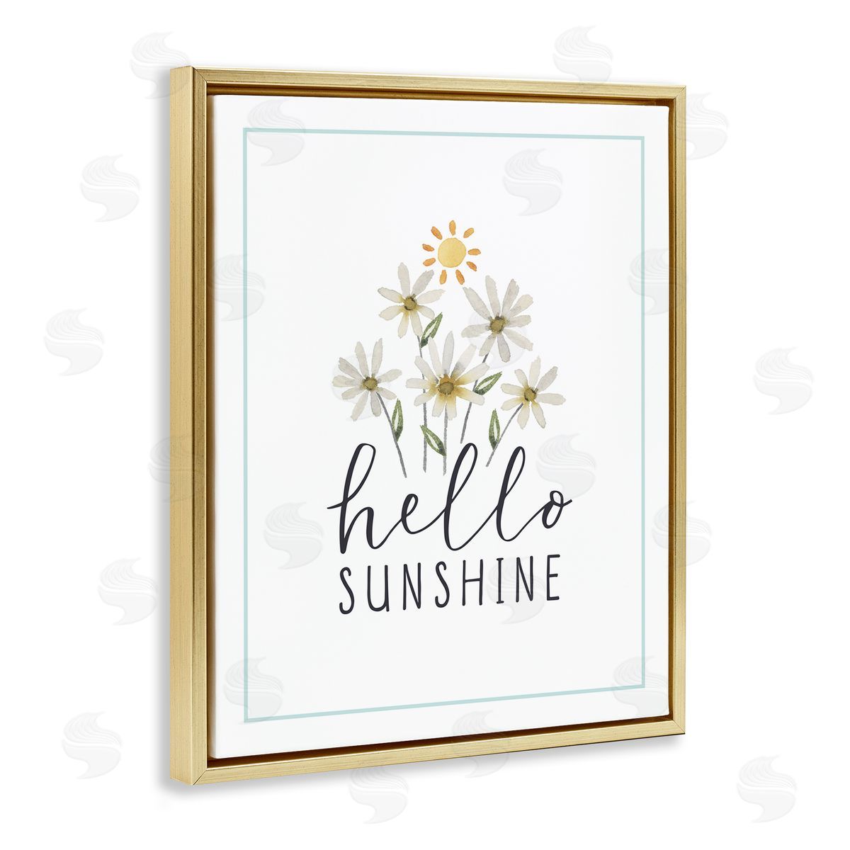 Hello Sunshine with Daisies Gold Floating Frame Canvas Wall Art, Home Decor by Blue Chair Blessing