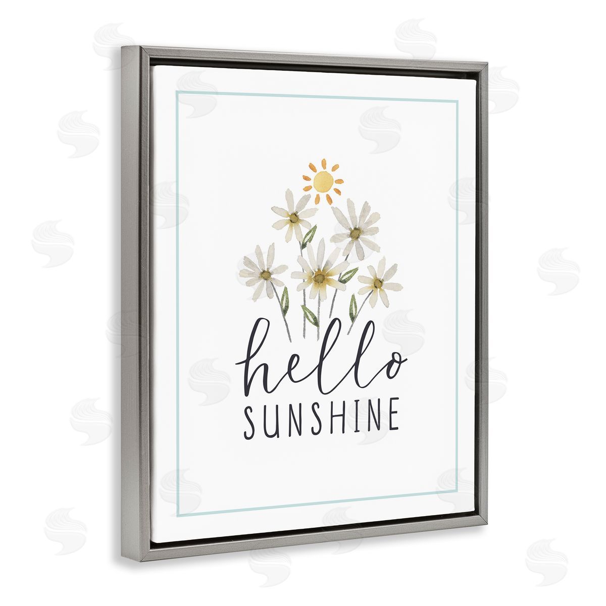Hello Sunshine with Daisies Grey Floating Frame Canvas Wall Art, Home Decor by Blue Chair Blessing