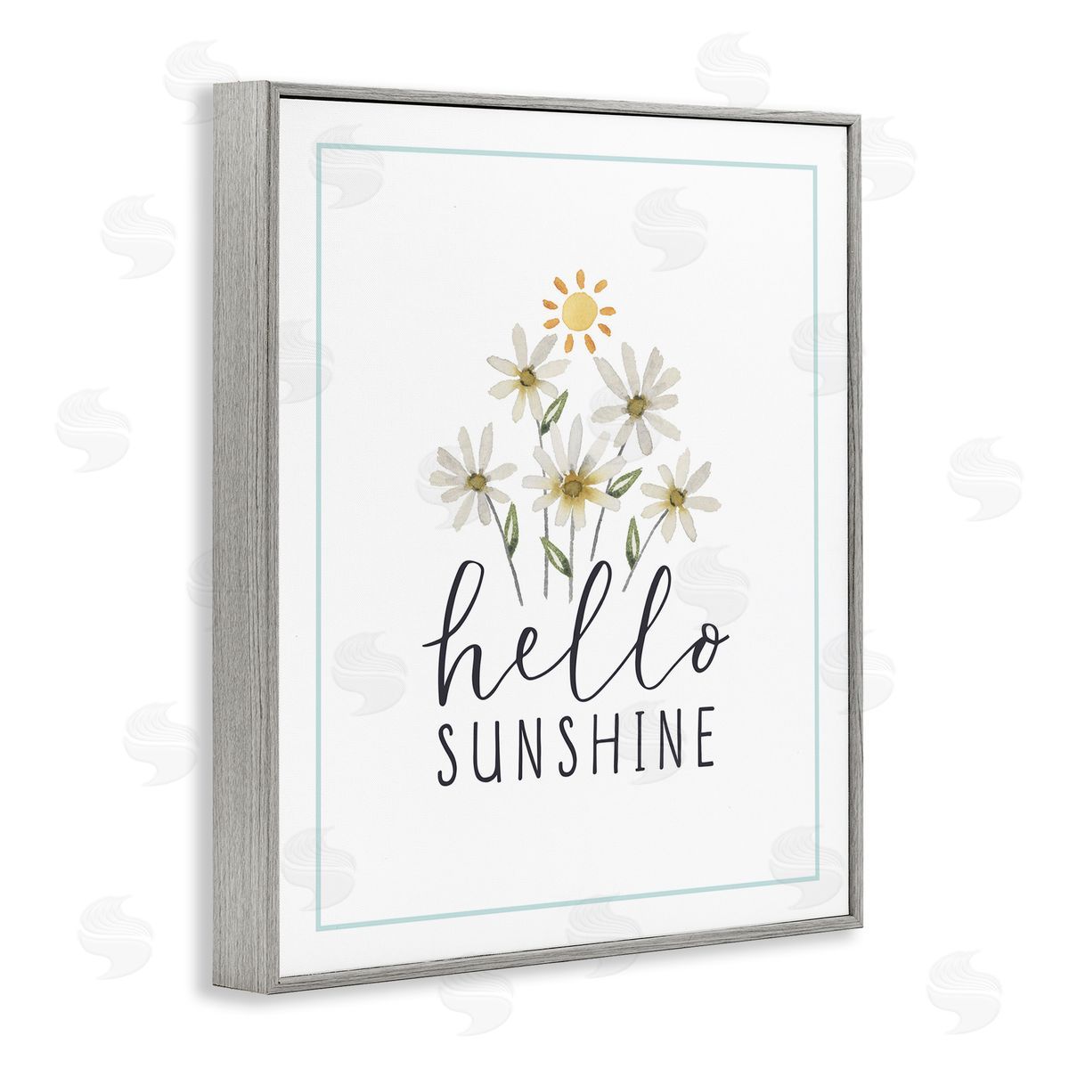 Hello Sunshine with Daisies Grey Frame Print Wall Art, Home Decor by Blue Chair Blessing