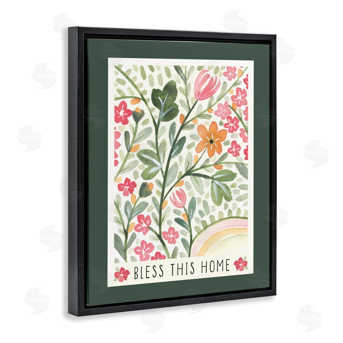 Floral Bless Phrase Black Floating Frame Canvas Wall Art, Home Decor by Blue Chair Blessing