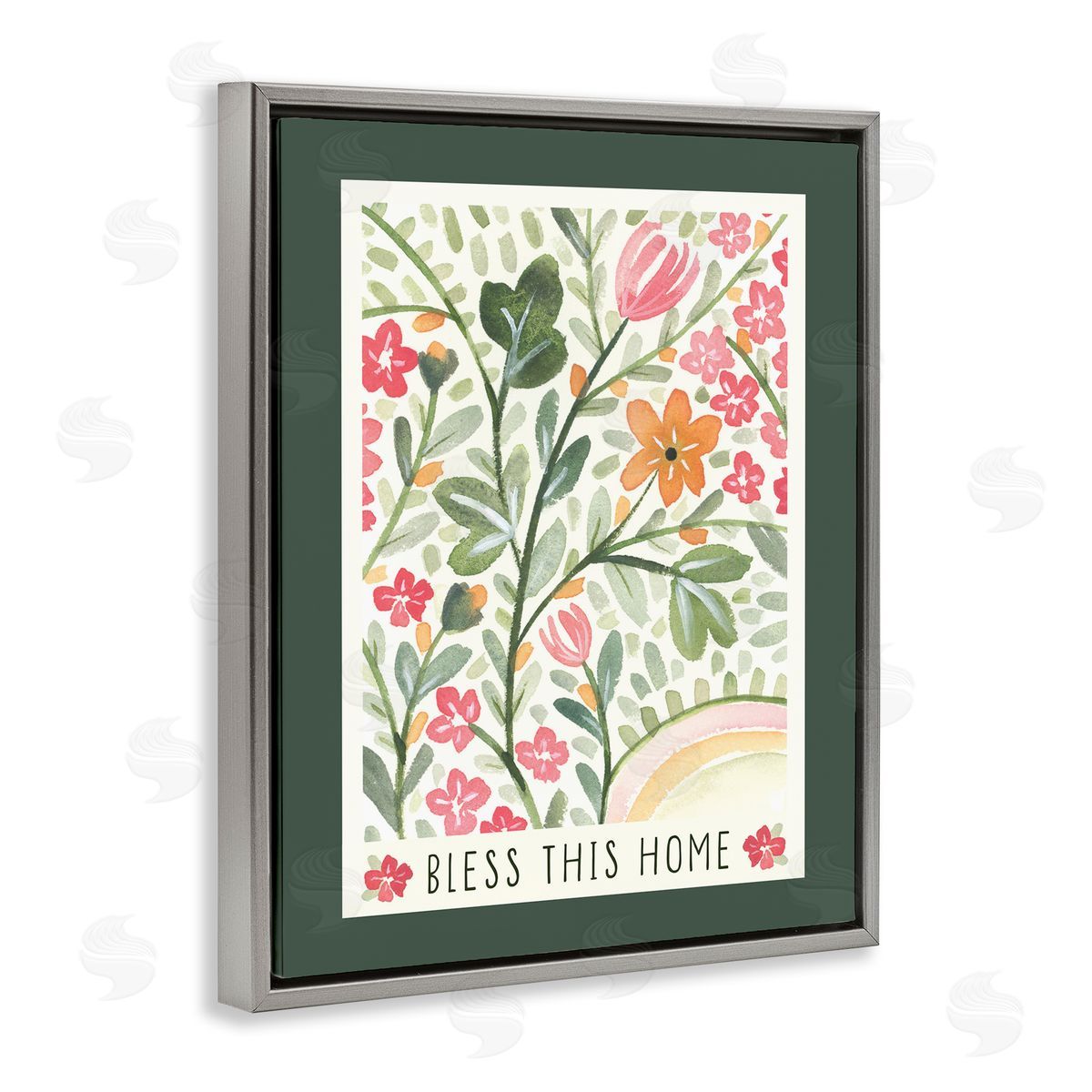 Floral Bless Phrase Grey Floating Frame Canvas Wall Art, Home Decor by Blue Chair Blessing