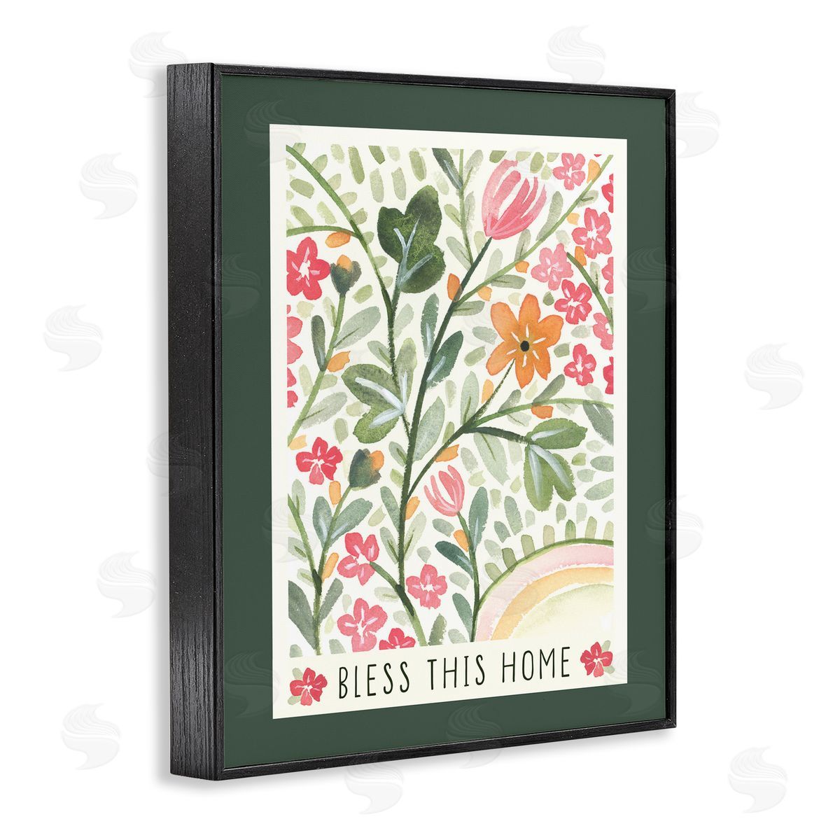 Floral Bless Phrase Black Frame Print Wall Art, Home Decor by Blue Chair Blessing