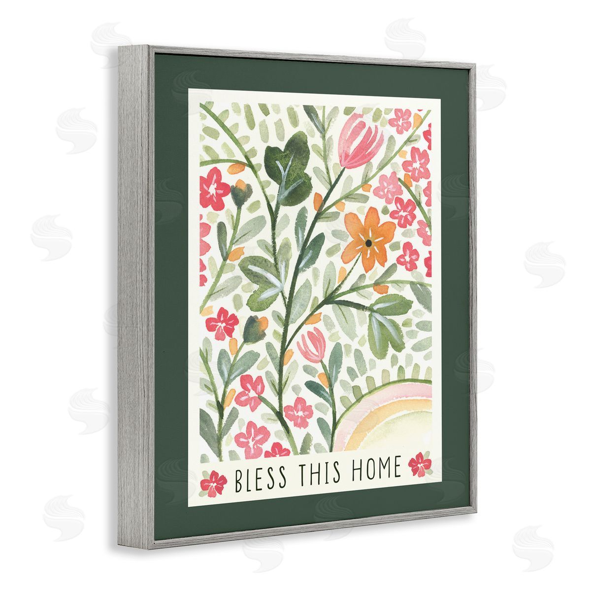 Floral Bless Phrase Grey Frame Print Wall Art, Home Decor by Blue Chair Blessing