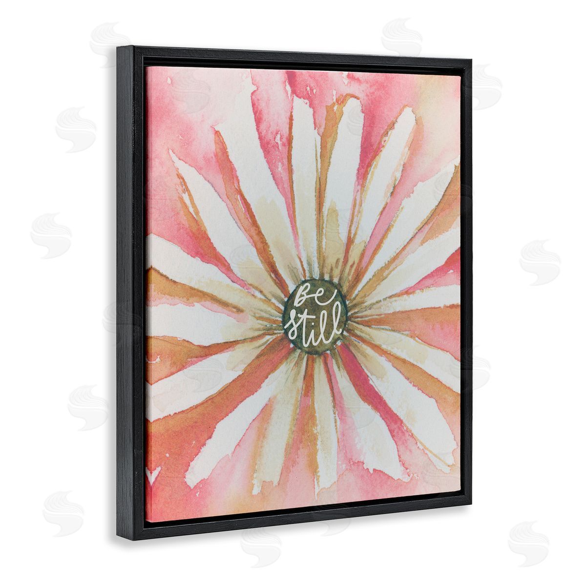 Daisy Petals on Pink Black Floating Frame Canvas Wall Art, Home Decor by Blue Chair Blessing