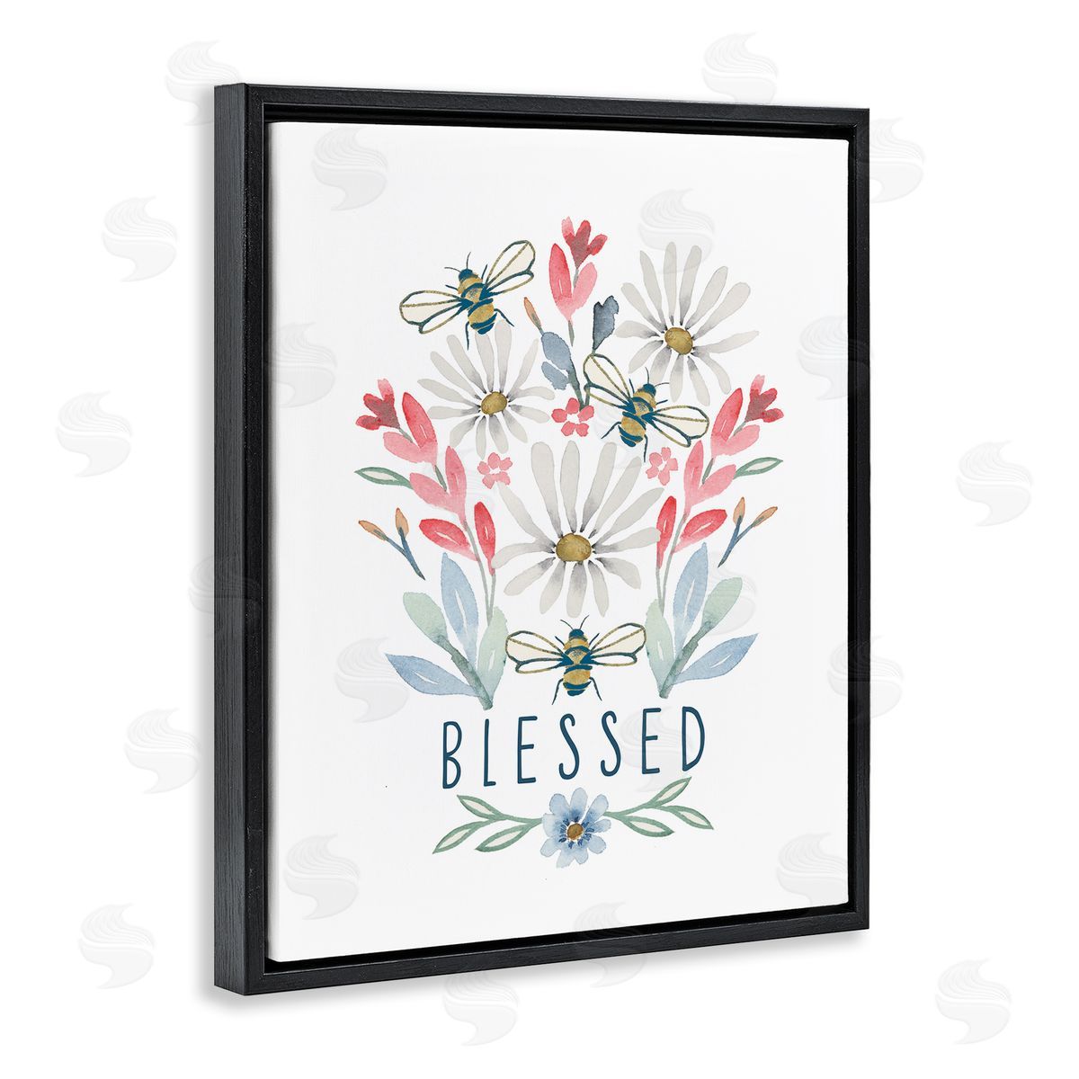 Blessed Floral Sprigs Black Floating Frame Canvas Wall Art, Home Decor by Blue Chair Blessing