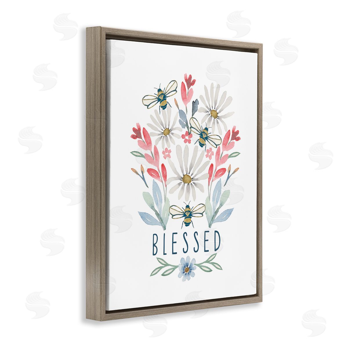 Blessed Floral Sprigs Brown Floating Frame Canvas Wall Art, Home Decor by Blue Chair Blessing