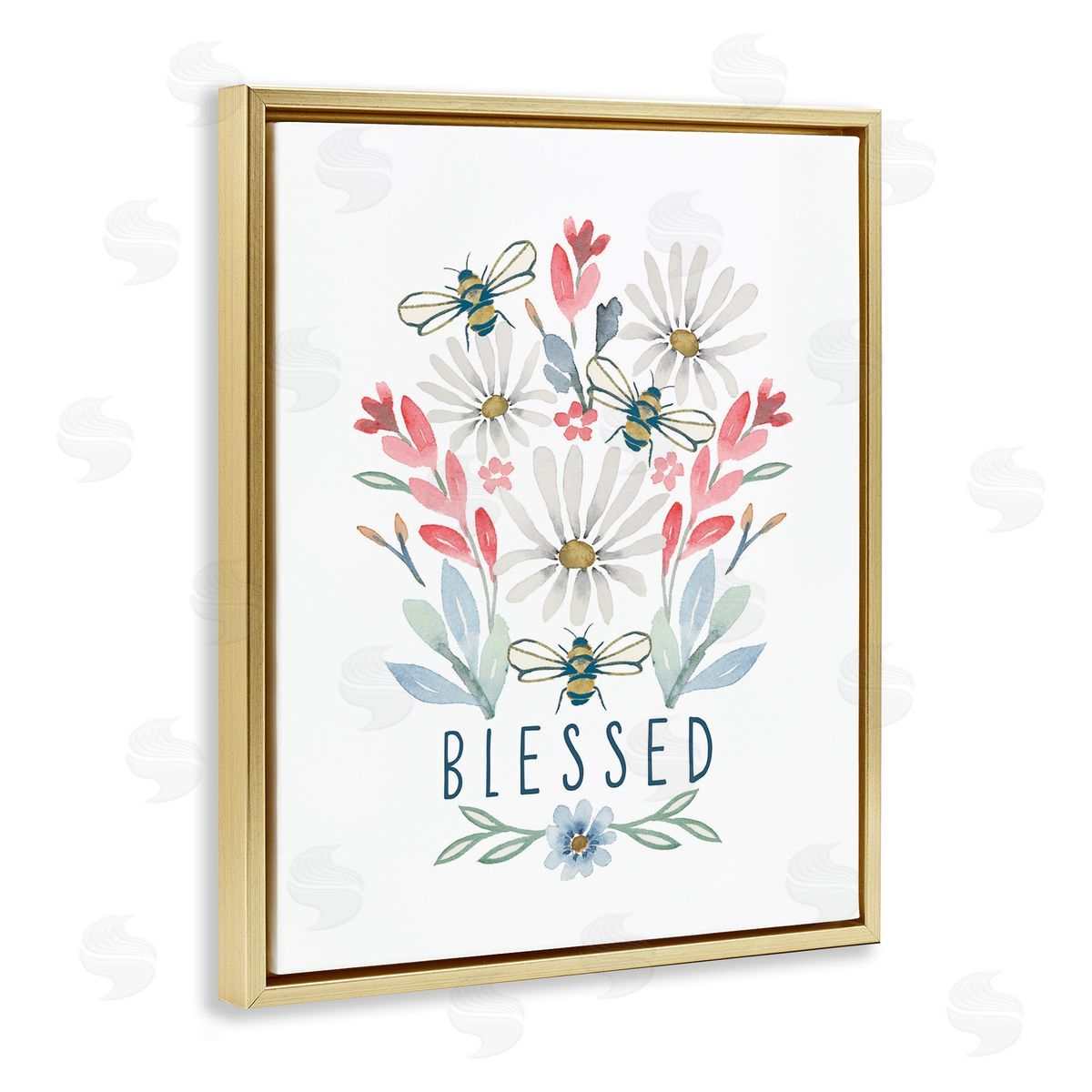 Blessed Floral Sprigs Gold Floating Frame Canvas Wall Art, Home Decor by Blue Chair Blessing